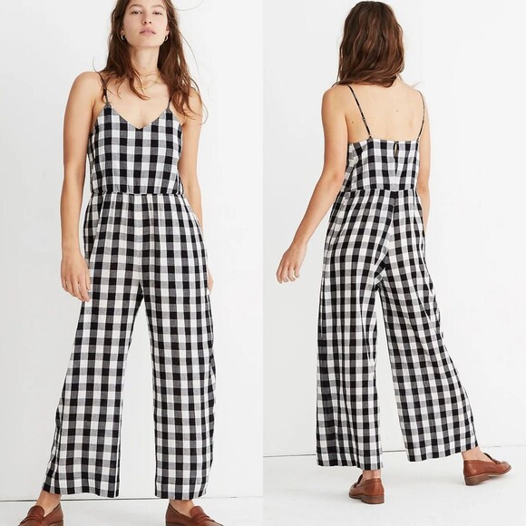 Madewell Cami Wide-Leg Jumpsuit in Gingham Check black and white Size XXS - Picture 1 of 15